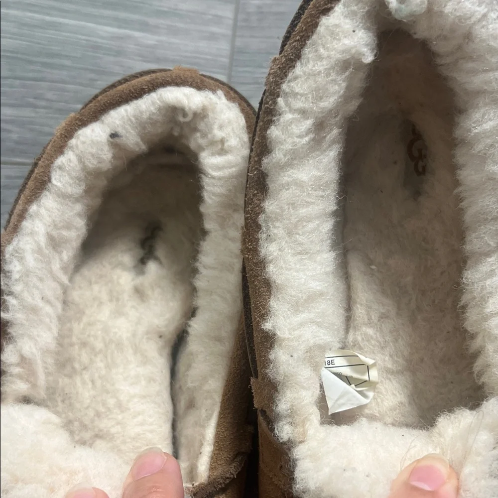 UGG Tan Slippers with Plush White Interior